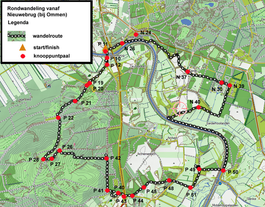 Kaart van de rondfwandeling vanaf Nieuwebrug ten zuiden van Ommen