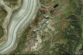 Kaart van de wandeling in Google earth