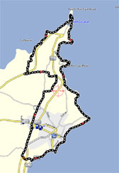 Garmin map weergave van de rondwandeling vanuit Cancale