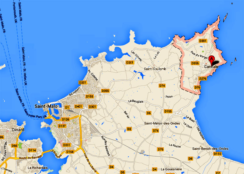 Overzichtskaart van het gebied rondaom Cancale (Bretagne)
