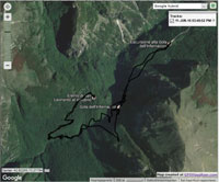 Google Earth weergave van de wandeling door de kloof van de Tenna