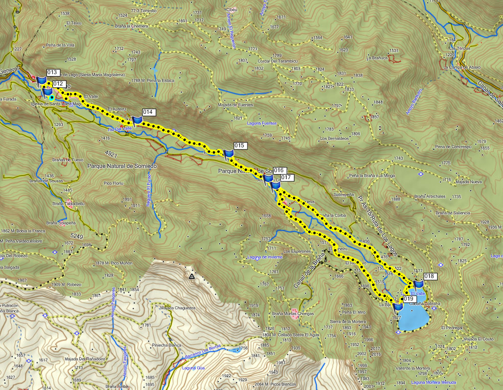 Kaart van de wandelroute in Somiedo