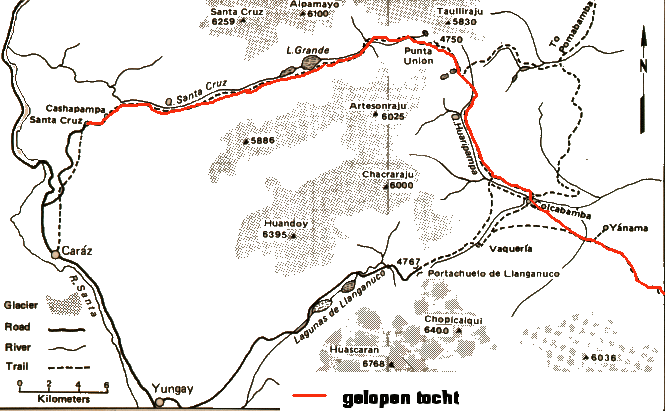 Kaart van de gelopen voettocht